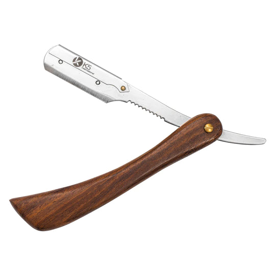 K5 Straight Single Blade Razor Wooden Handle & Metal Assorted