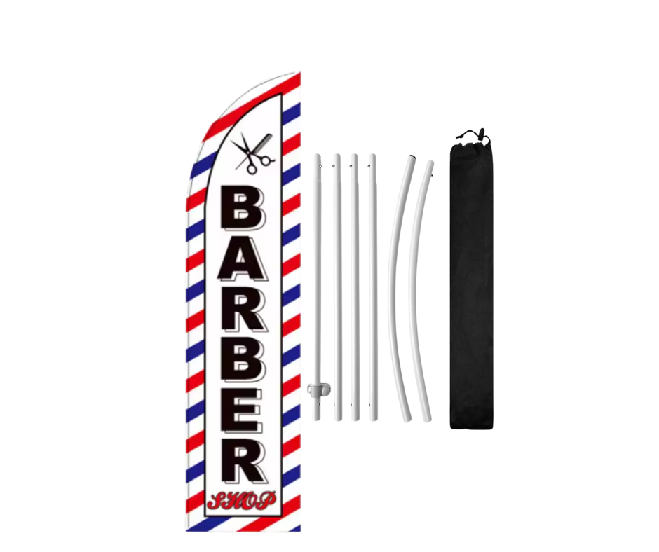 Barbershop Barber Flag & Stand & Carry Bag - Large 3.1 M