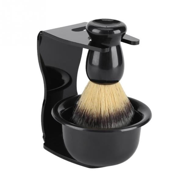 Shaving Brush, Holder, Razor and Bowl Set Black - WAHairSuppliers