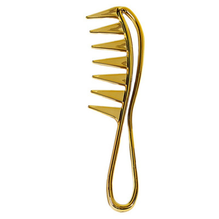 Wide Tooth Comb With Handle - Silver/Gold