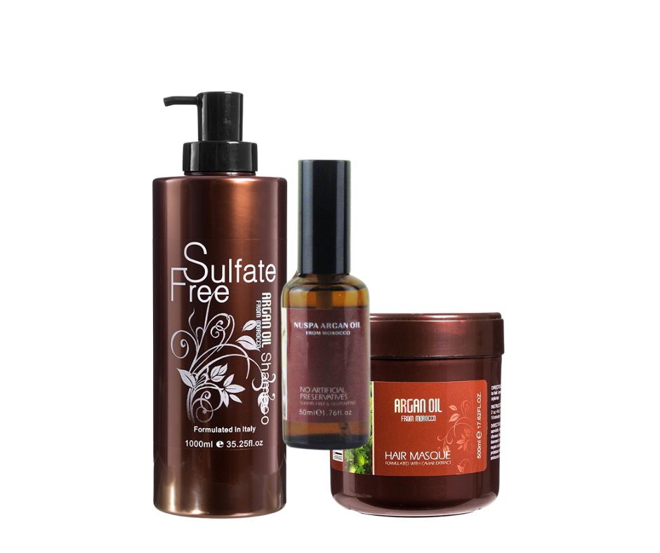 Argan Oil From Morocco Sulfate Free Shampoo 1000ml Trio Pack - Mask & Serum