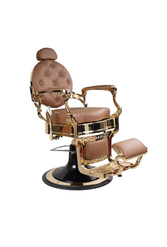 Luxur Barber Chair FR-58022-HCBROWN - Tan & Gold