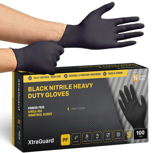 Shield Right Black Nitrile XtraGuard Disposable Gloves Heavy Duty Large