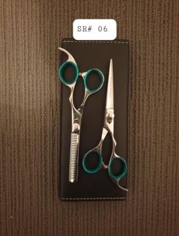 Item #06- 6.0 Hair Scissors (Pair) Silver Finish (Green)