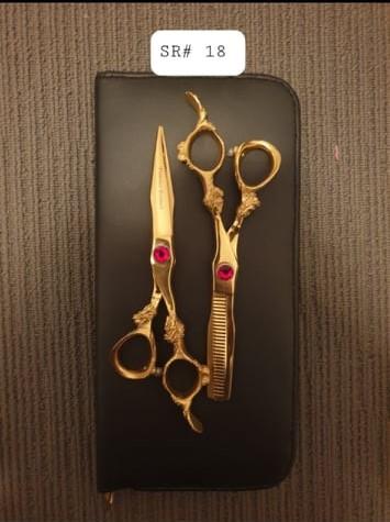 Item #18- 6.5 Barber Shears (Pair) Gold Red Pearl Dragon Handle