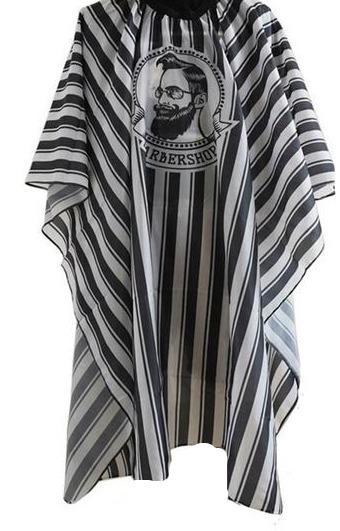 Barber Cape Black and White Stripe with Barber head Design - WAHairSuppliers